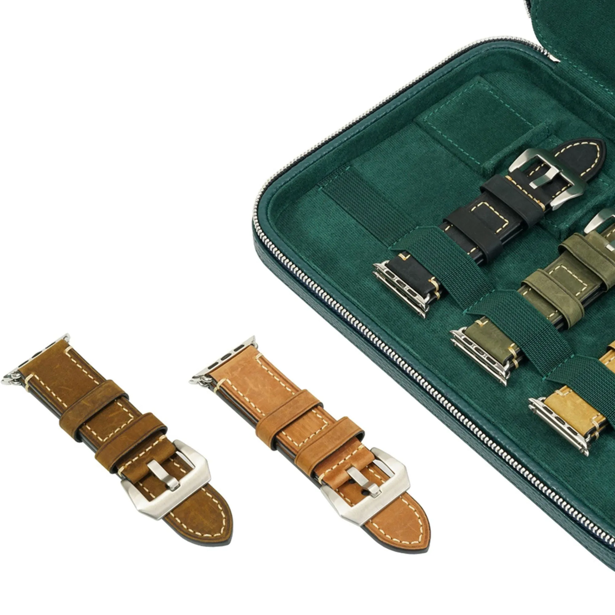 10 Slots Green Leather Watch Straps Box