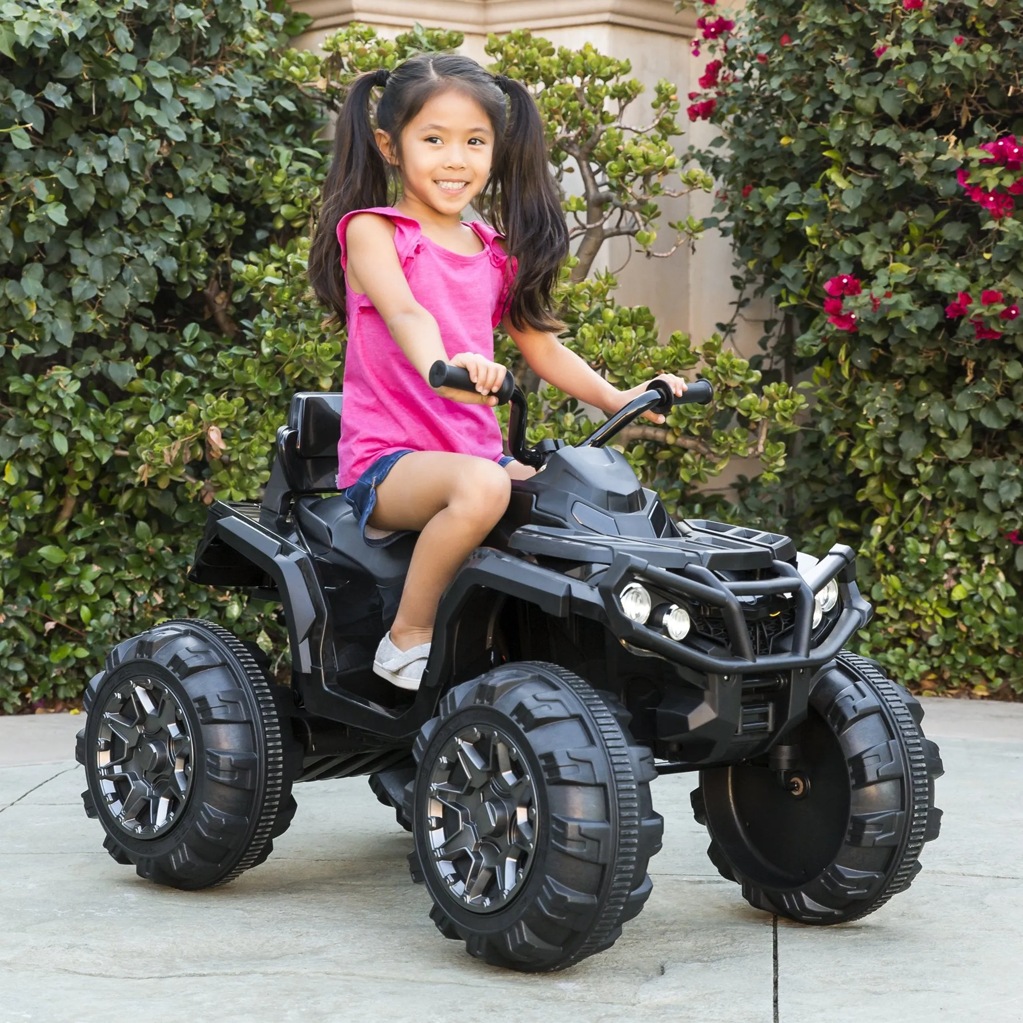 12V Kids 4-Wheeler Quad ATV Ride-On Car w/ 3.7mph Max, Headlights, AUX