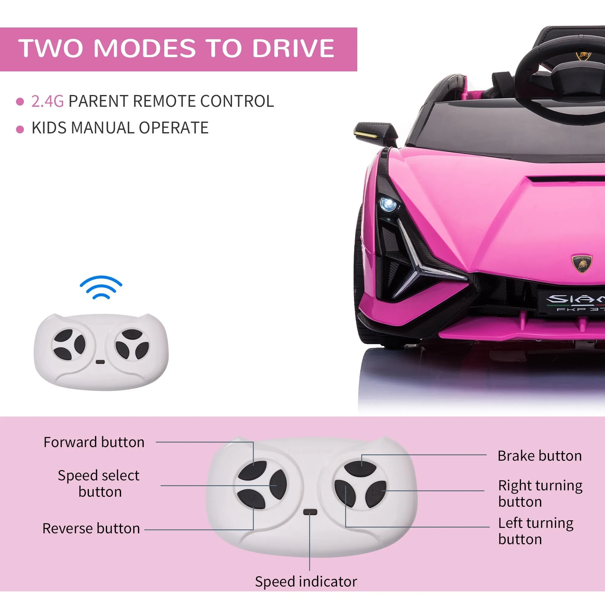 12V Kids Electric Ride On Car 2 Motors Licensed Toy Car with Remote Control Music Lights MP3 for 3-5 Years Pink