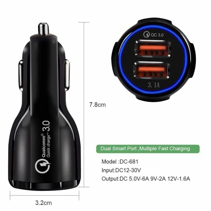 2 Port USB Fast Car Charger for Smart Phone