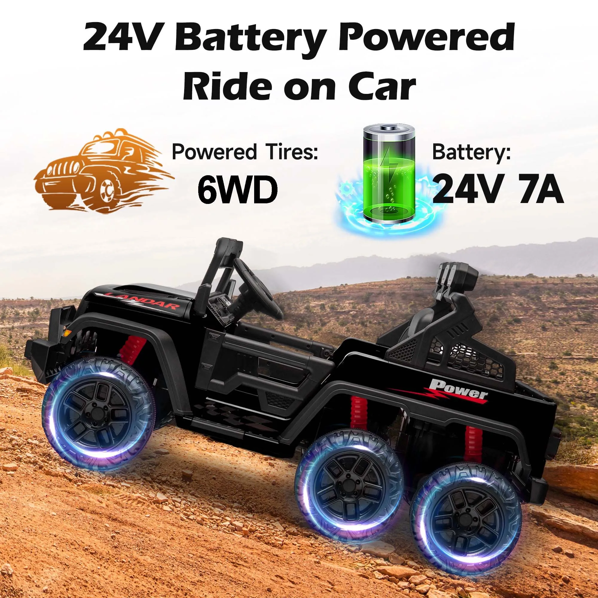 24V Ride On Car 6 Wheels Large Pickup Truck with Remote Control 2 Seater Car for Kids