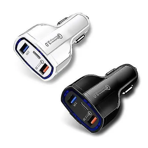 2Pcs black Quick Car Charger With 2 USB Ports and Type-C Port AZ12190