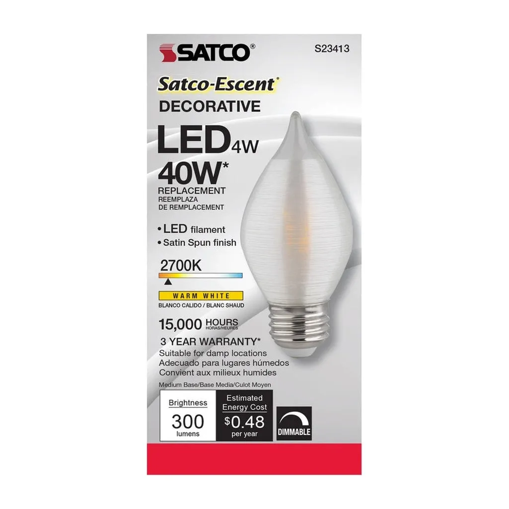 4 Watt C15 LED - Satin Spun - Clear - Medium base - 2700K - 300 Lumens - 120 Volt - 6-Pack