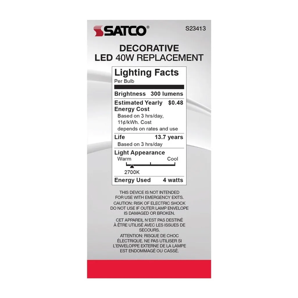 4 Watt C15 LED - Satin Spun - Clear - Medium base - 2700K - 300 Lumens - 120 Volt - 6-Pack