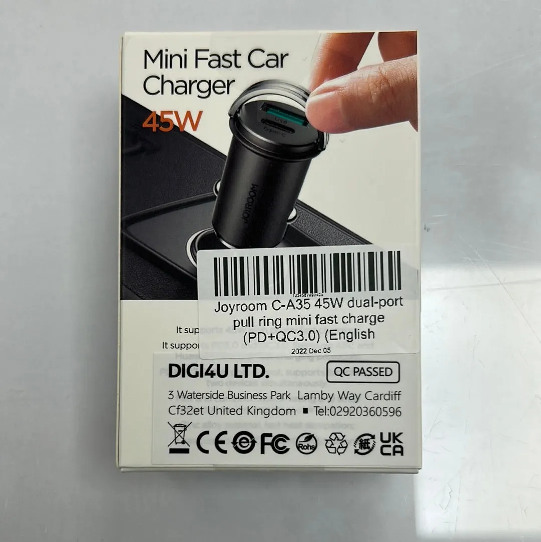 45W Mini Fast Car Charging Plug with USB & Type C