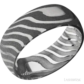 Acid Finish Damascus Steel Tiger Stripe Pattern Ring 8mm