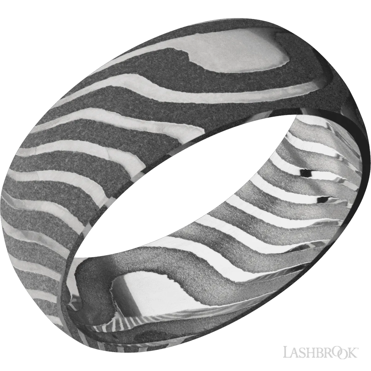 Acid Finish Damascus Steel Tiger Stripe Pattern Ring 8mm