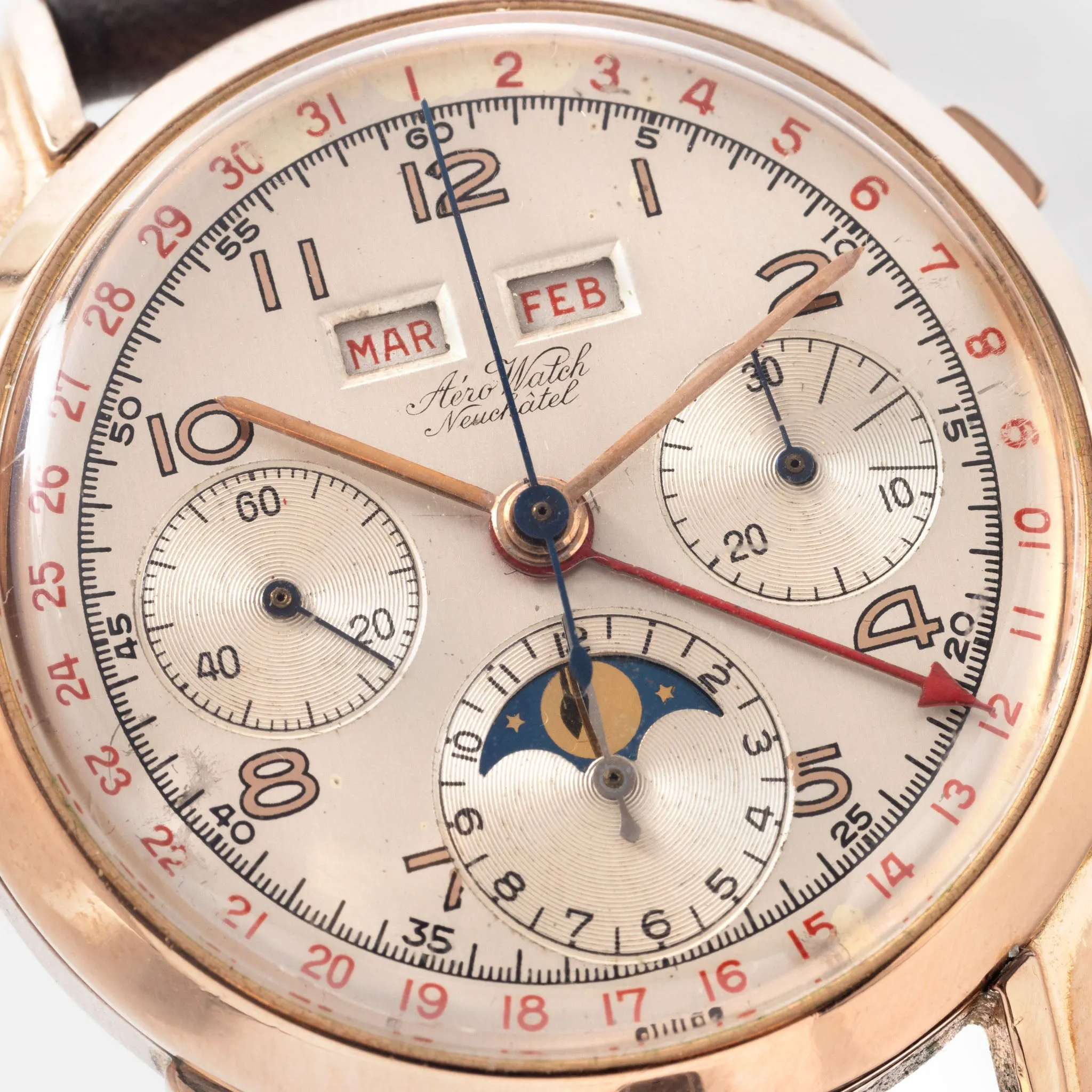 Aero Watch Triple Date Chronograph "Dato-Compax" in 14k Pink Gold