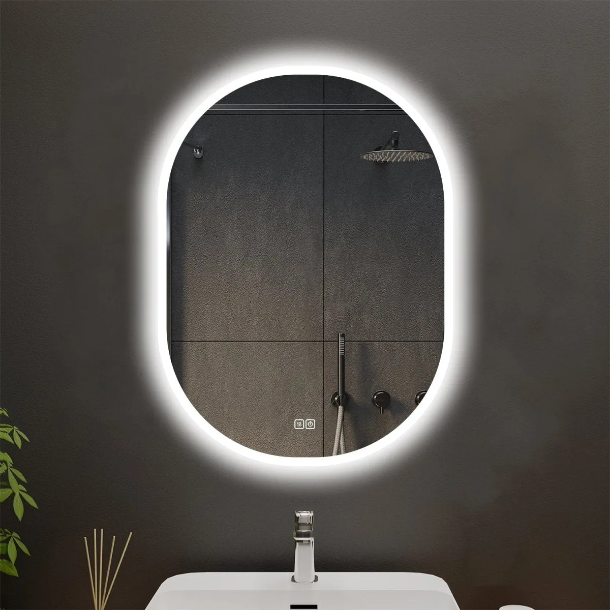 Allsumhome Ellipse Customized Oval LED Bathroom Mirror