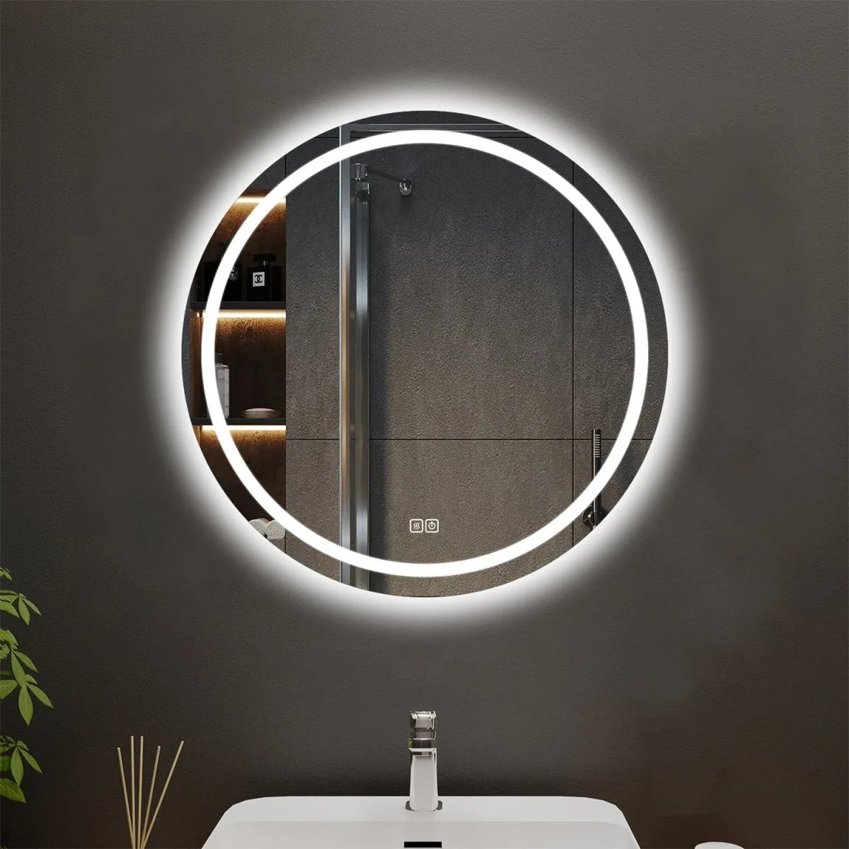 Allsumhome Halo Round Customized Cycle LED Bathroom Mirror