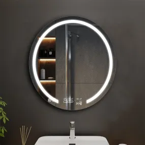 Allsumhome Loop Customized Round LED Bathroom Mirror, Wifi Weather Station