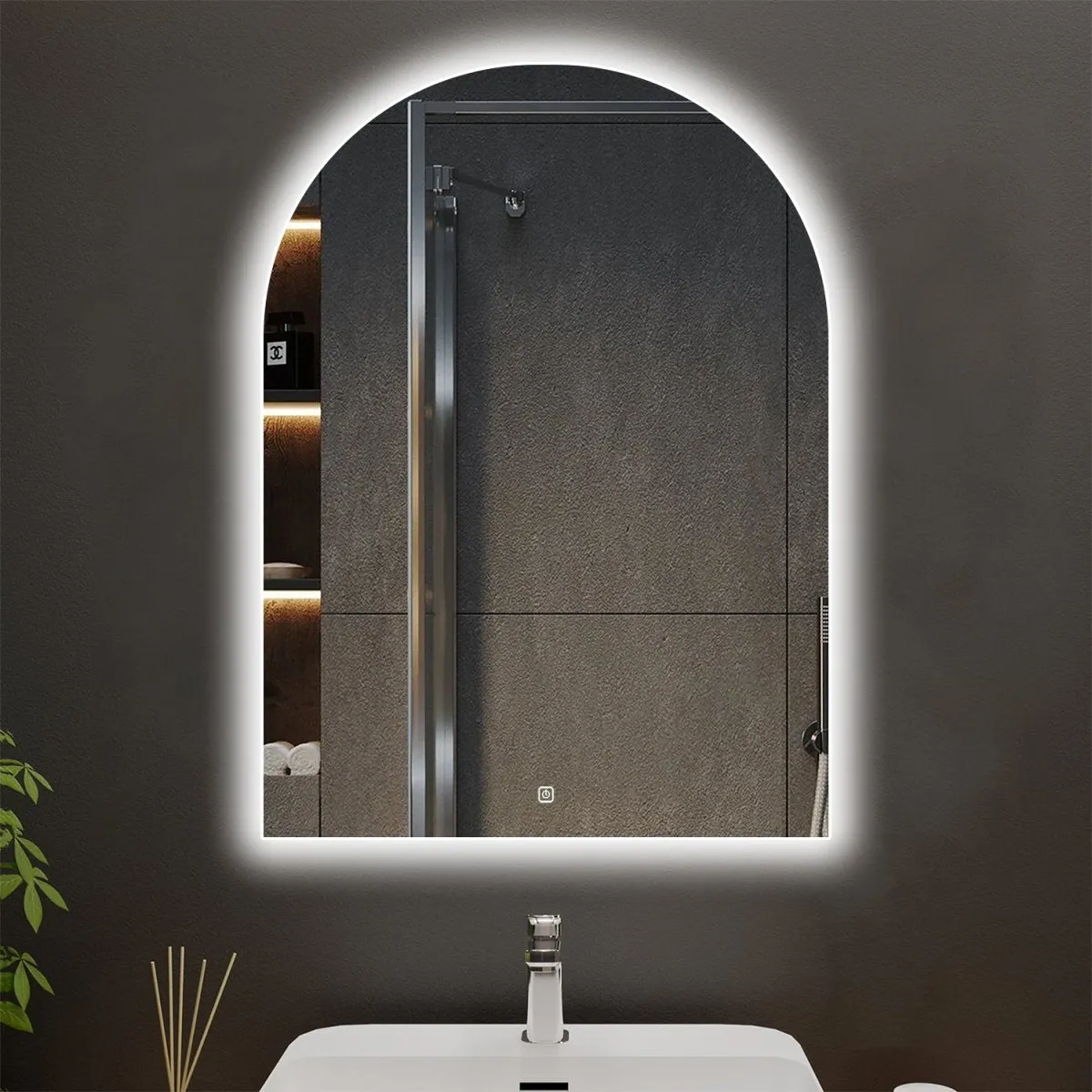 Allsumhome Myths Customized Arched LED Bathroom Mirror, Backlit