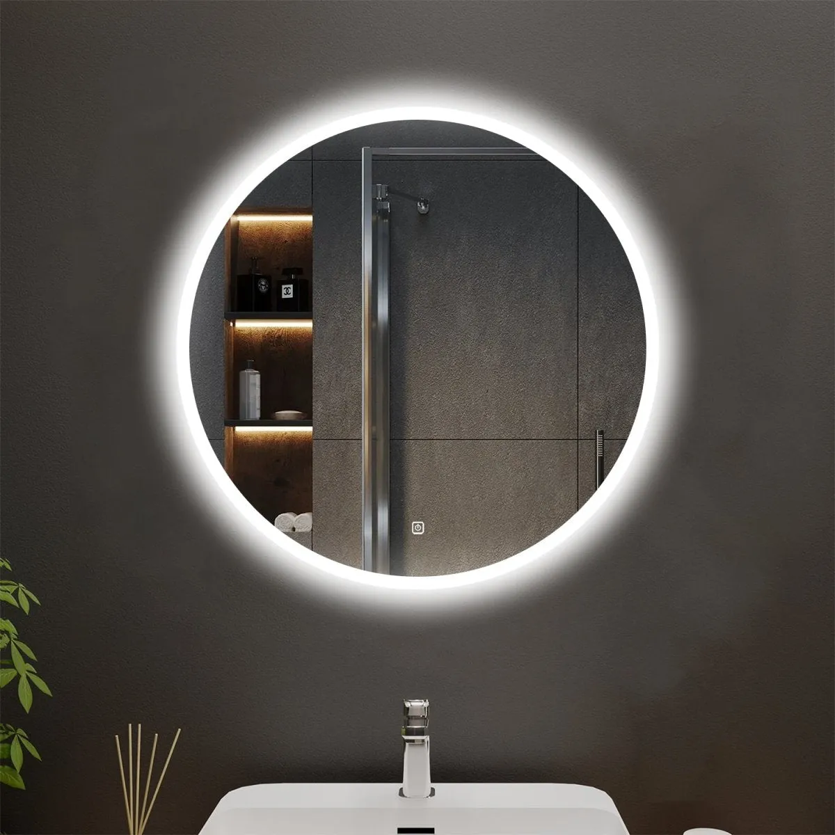 Allsumhome Nimbu Customized Round LED Bathroom Mirror, Backlit