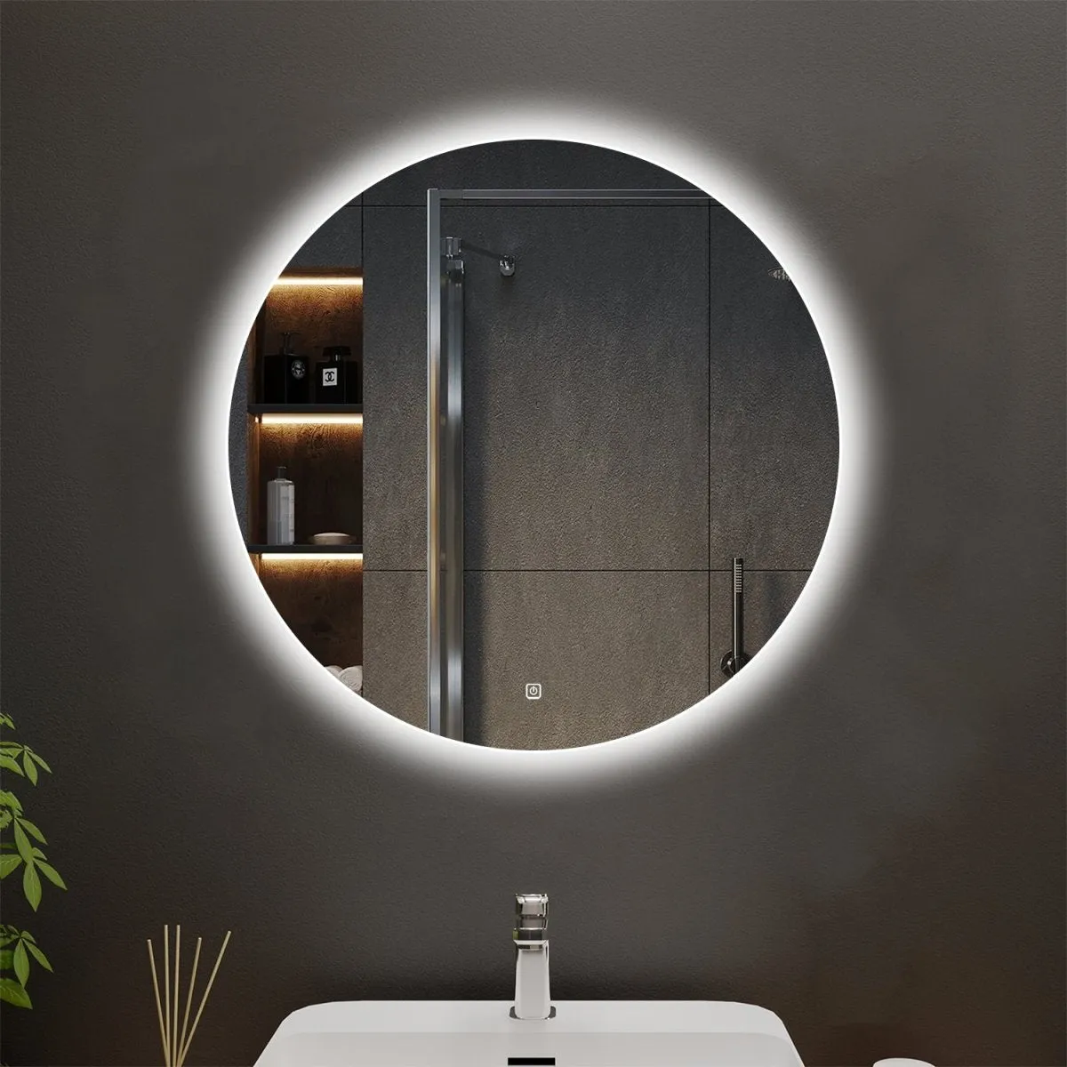 Allsumhome Nimbus Customized Round LED Bathroom Mirror, Backlit