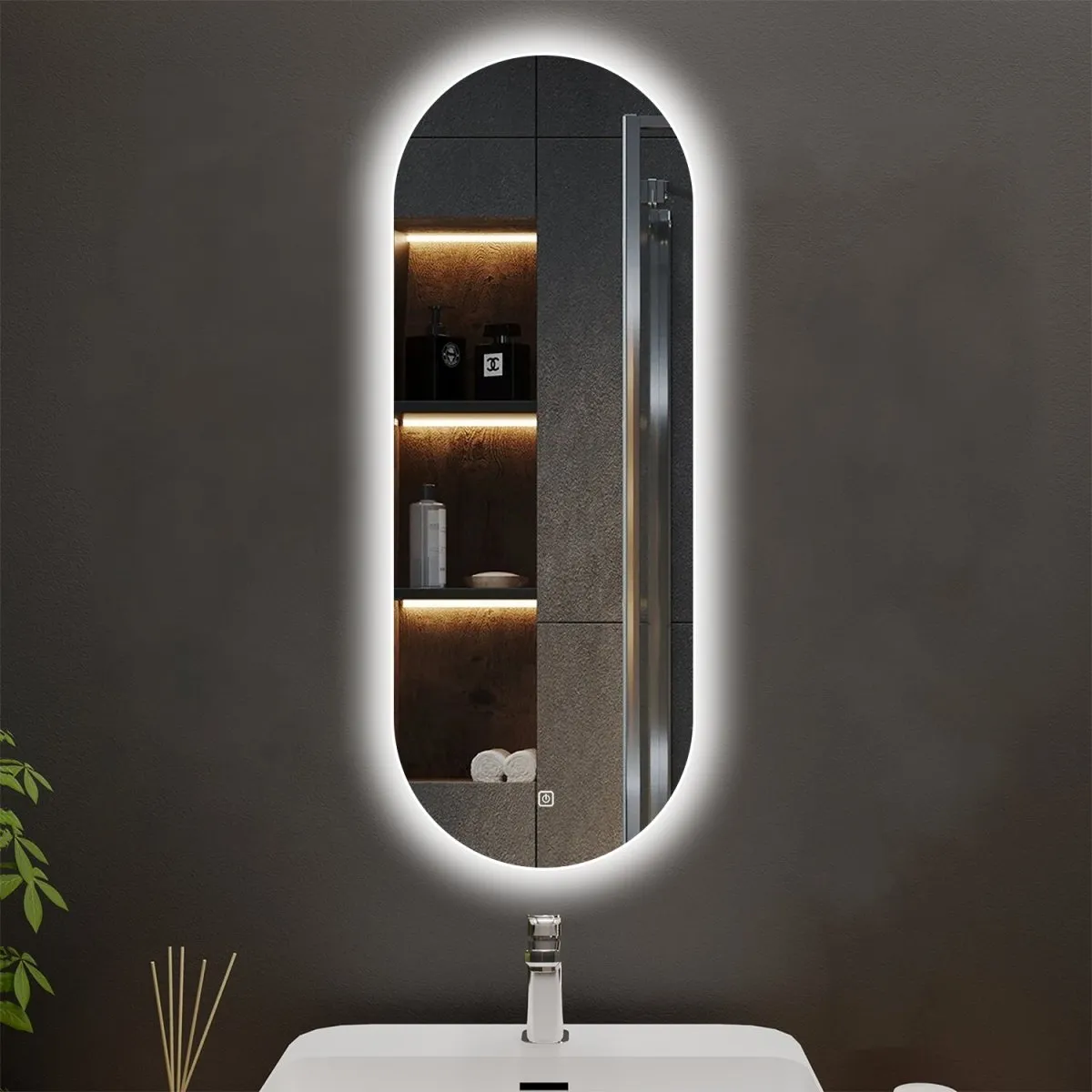 Allsumhome Orbit Customized Oval LED Bathroom Mirror, Backlit