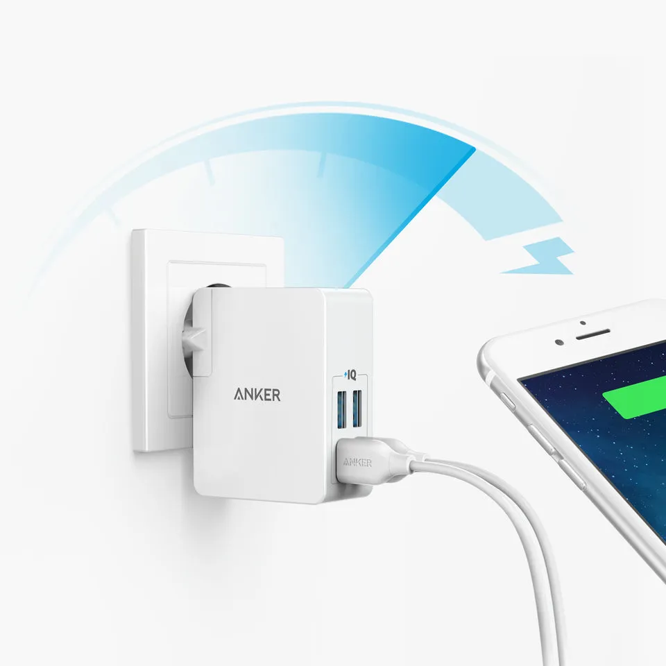 ANKER PowerPort 4 Lite  EU/ES/FR/ES  UK  White in Offline  Packaging V3