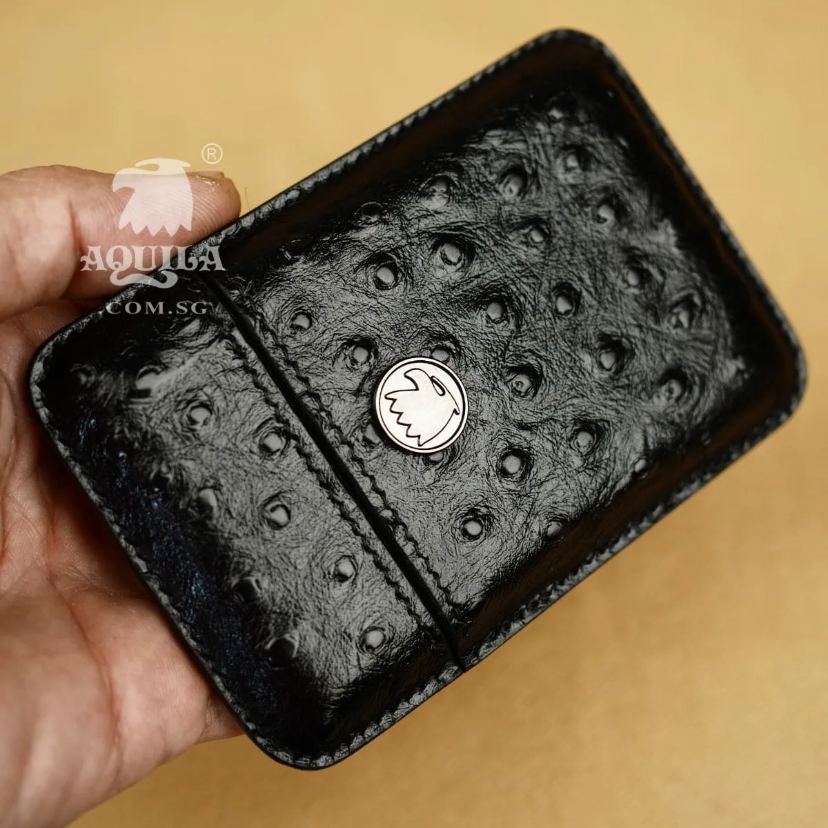 Aquila Black Ostrich Card case