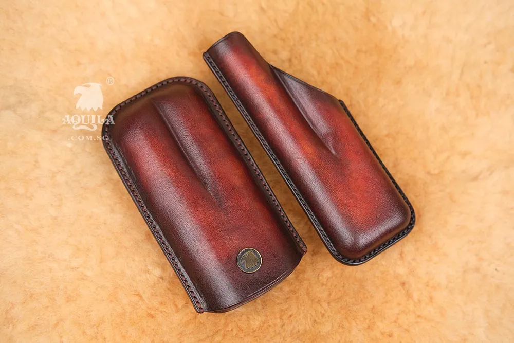 Aquila Hand Dyed Reddish Brown Leather Cigar Case