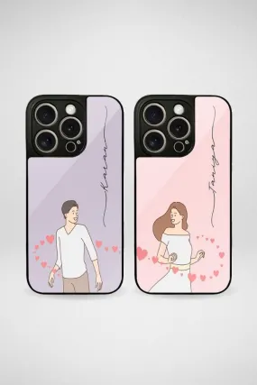 Attractive Cute Couple Customized Glass Mobile Case - iPhone, Samsung & OnePlus