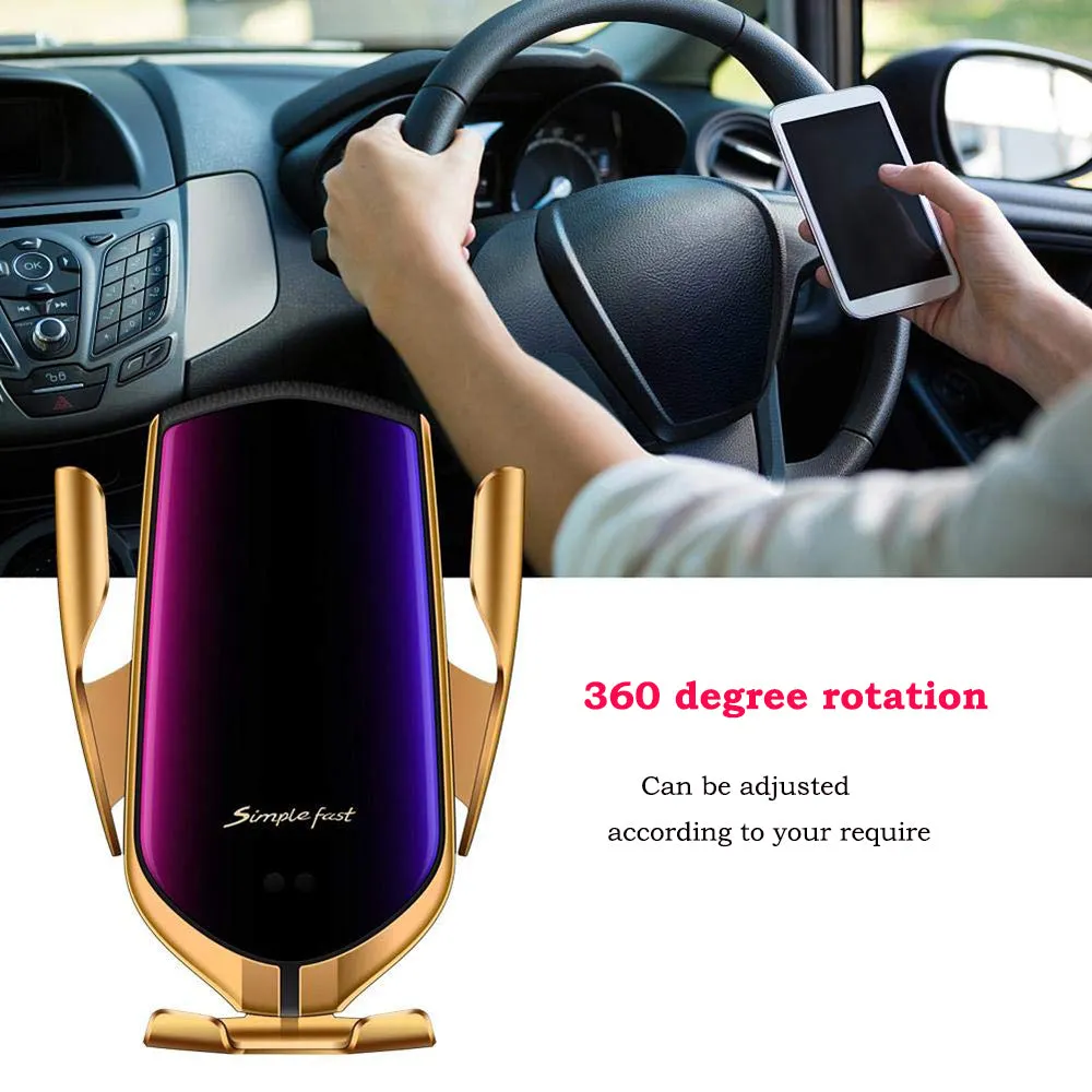 Automatic Clamp Car Wireless Charger 10W Quick Charge Mount Qi Infrared Sensor Phone Holder