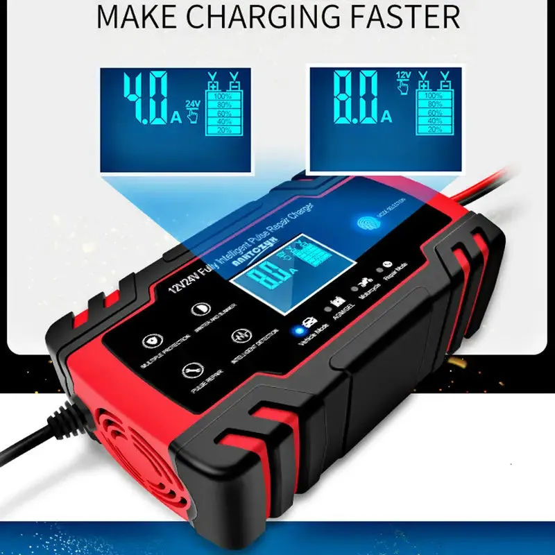 Automotive Smart 8A Car Battery Charger: Fully Automatic 12V/24V