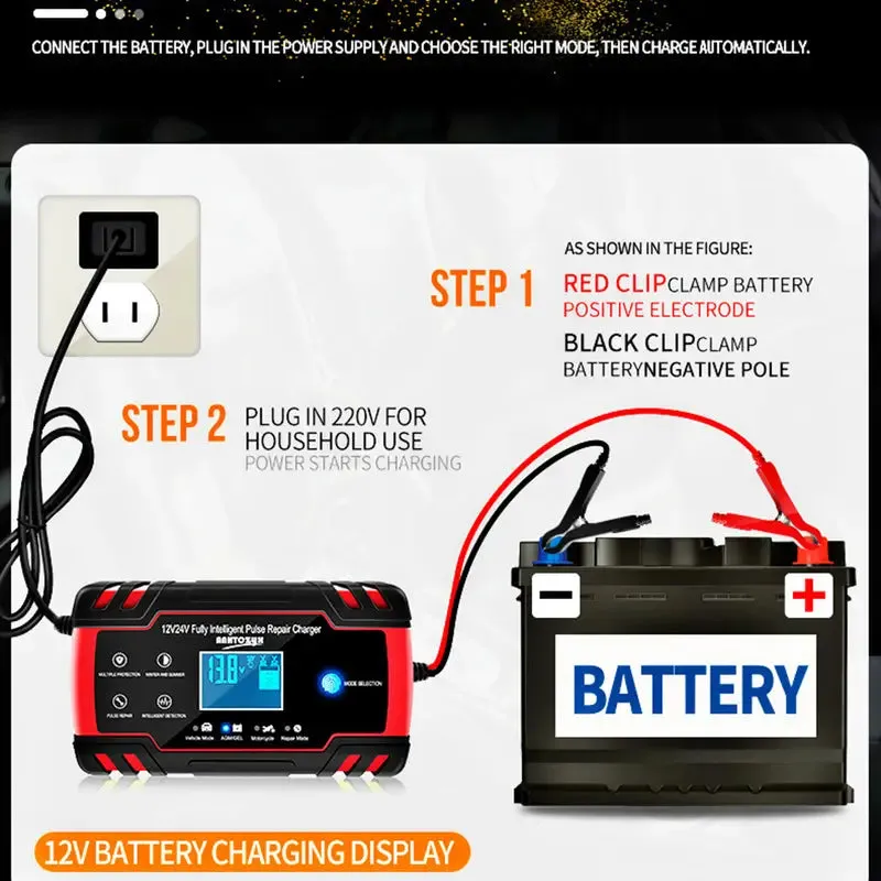 Automotive Smart 8A Car Battery Charger: Fully Automatic 12V/24V