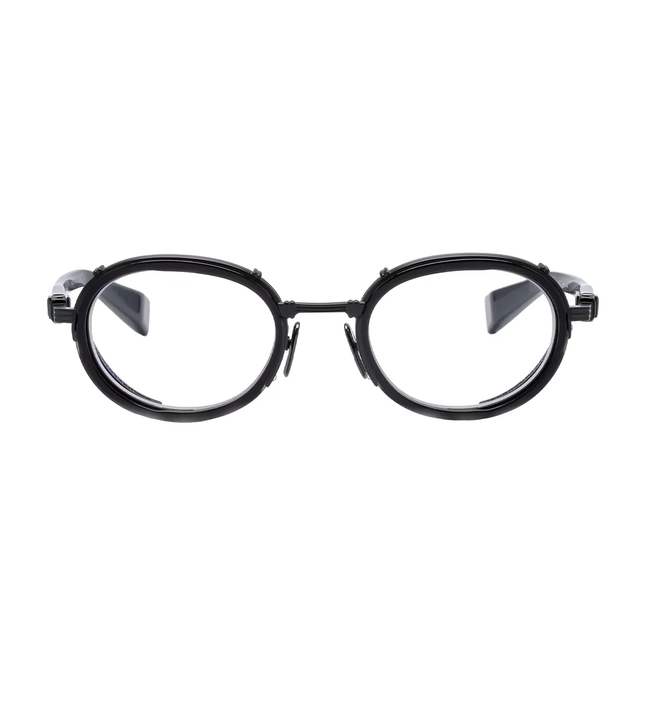 Balmain Unisex Black Crystal Oval Optical Frame