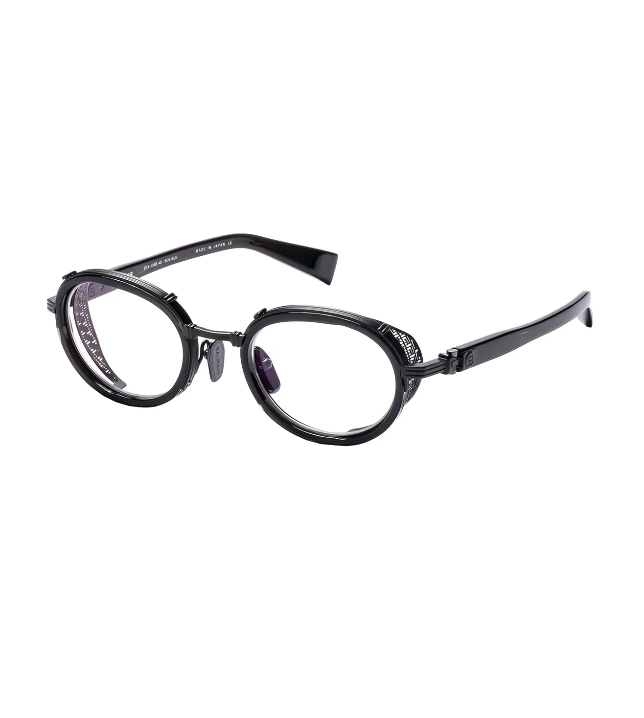 Balmain Unisex Black Crystal Oval Optical Frame