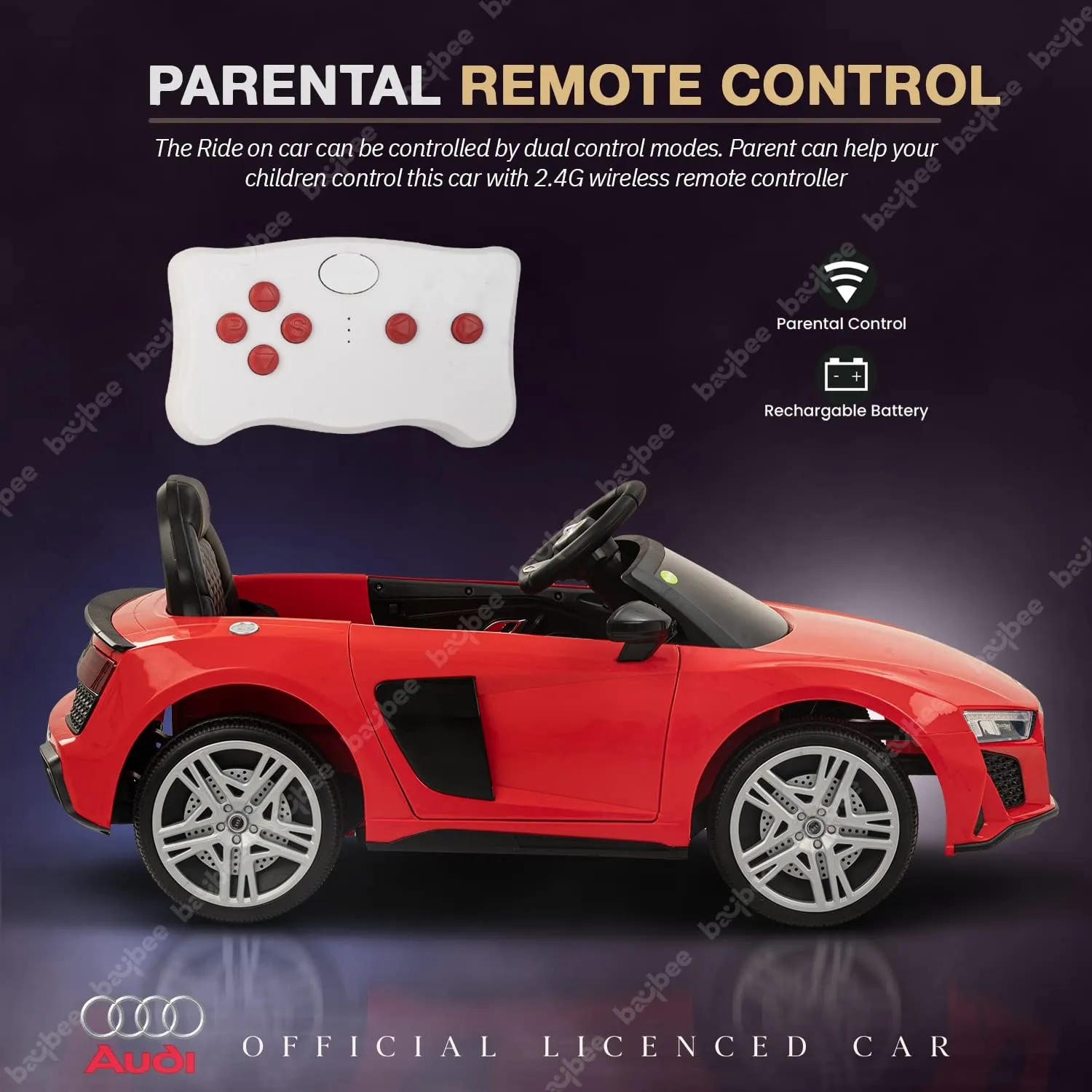 Baybee Official Licensed Audi R8 Battery Operated Car for Kids, Ride on Kids Car with Light & Music| Baby Big Car Rechargeable Battery Car | Electric Car for Kids to Drive 2 to 6 Years Boy Girl (Red)