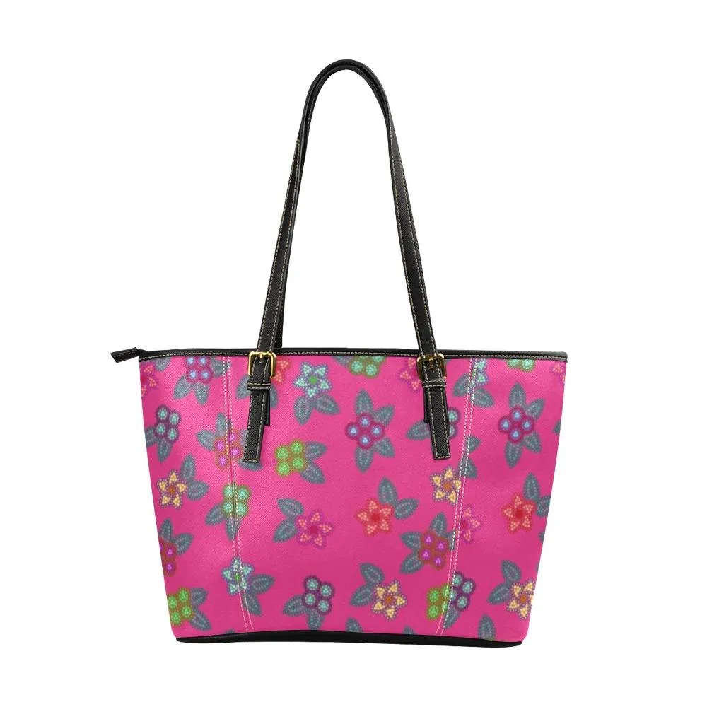 Berry Flowers Leather Tote Bag/Large