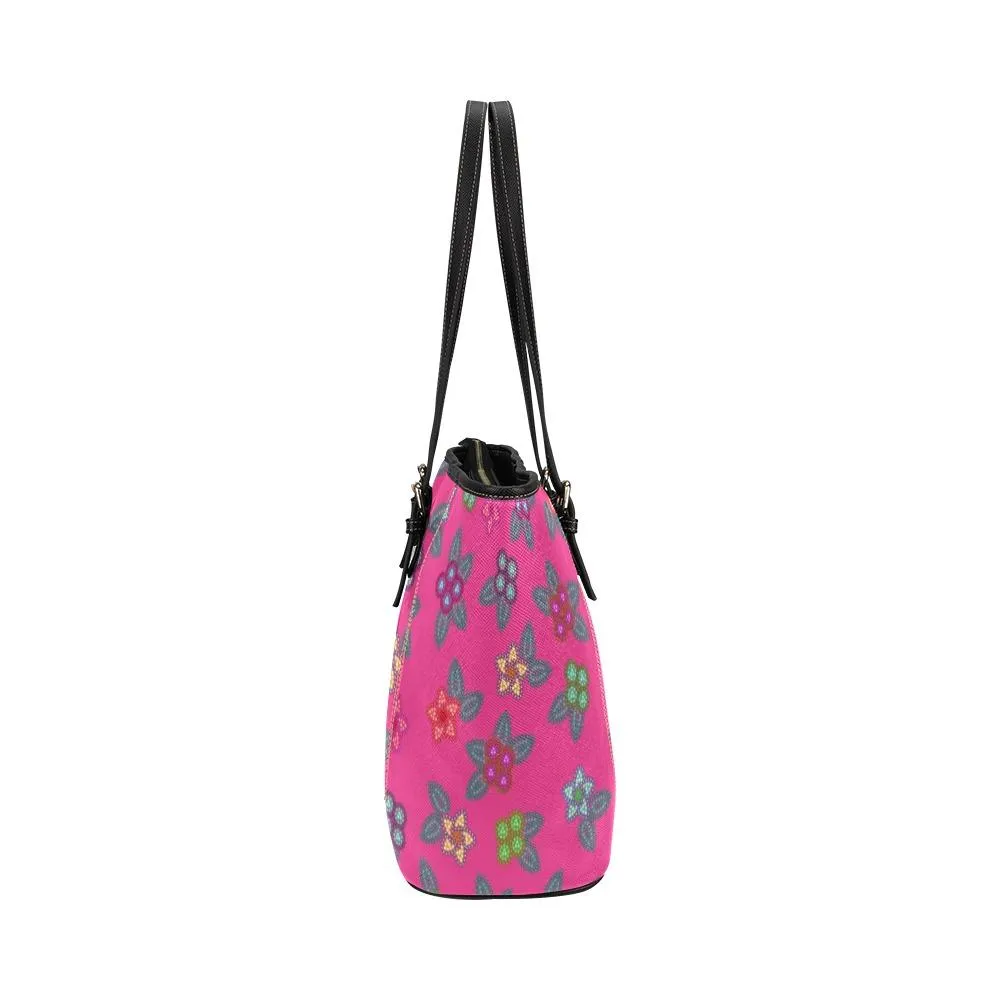 Berry Flowers Leather Tote Bag/Large