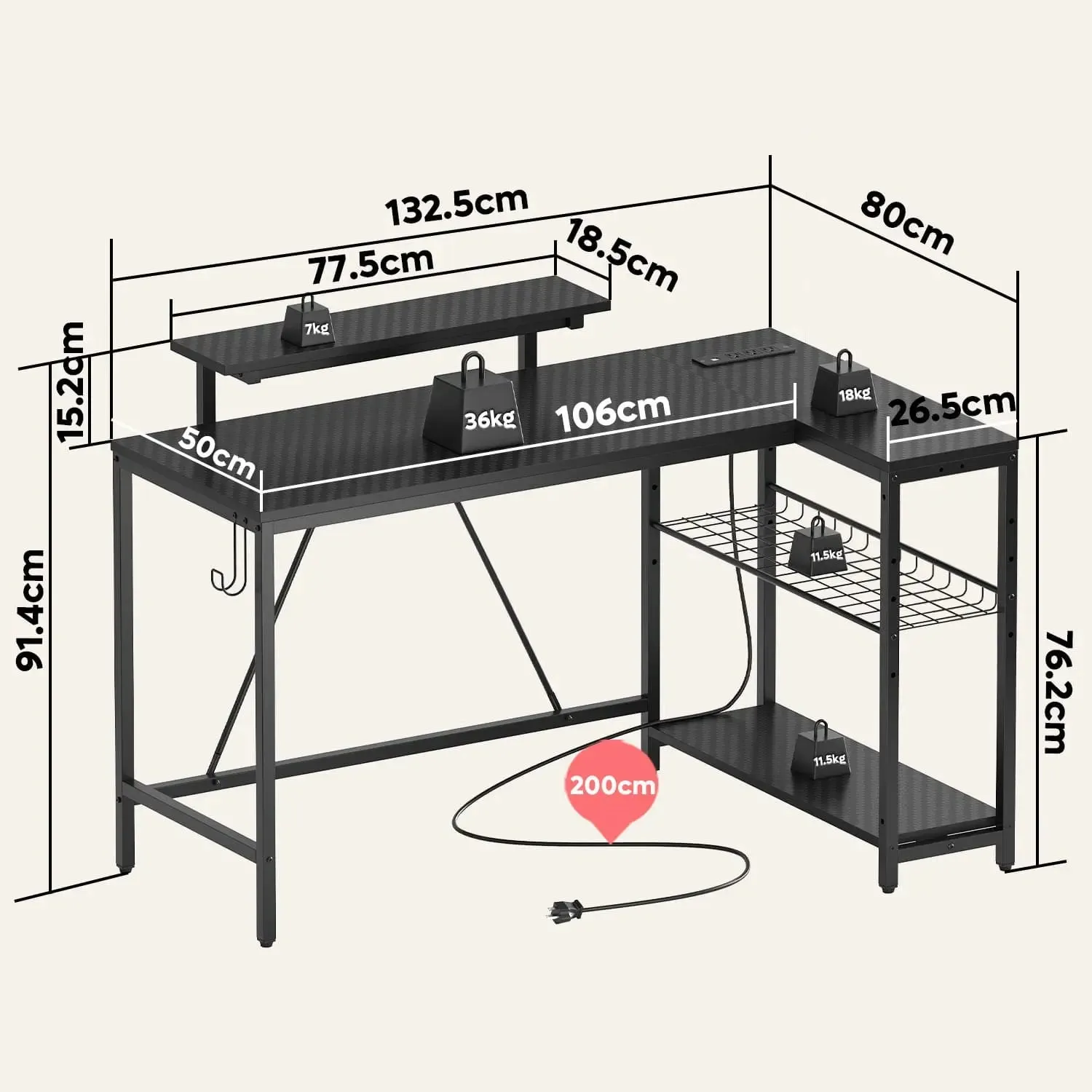 Bestier 52 Inch L-Shaped Gaming Desk with USB Ports