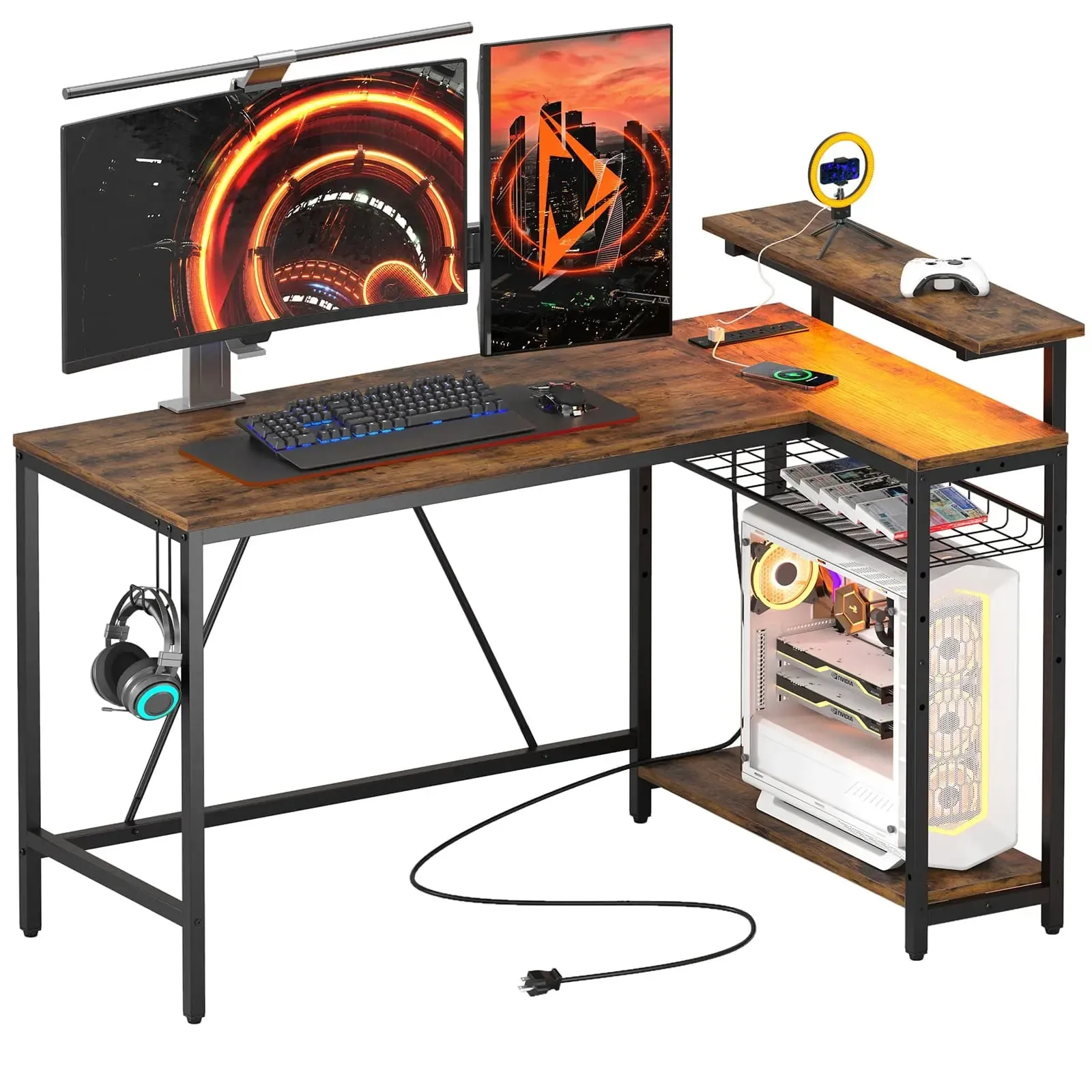 Bestier 52 Inch L-Shaped Gaming Desk with USB Ports