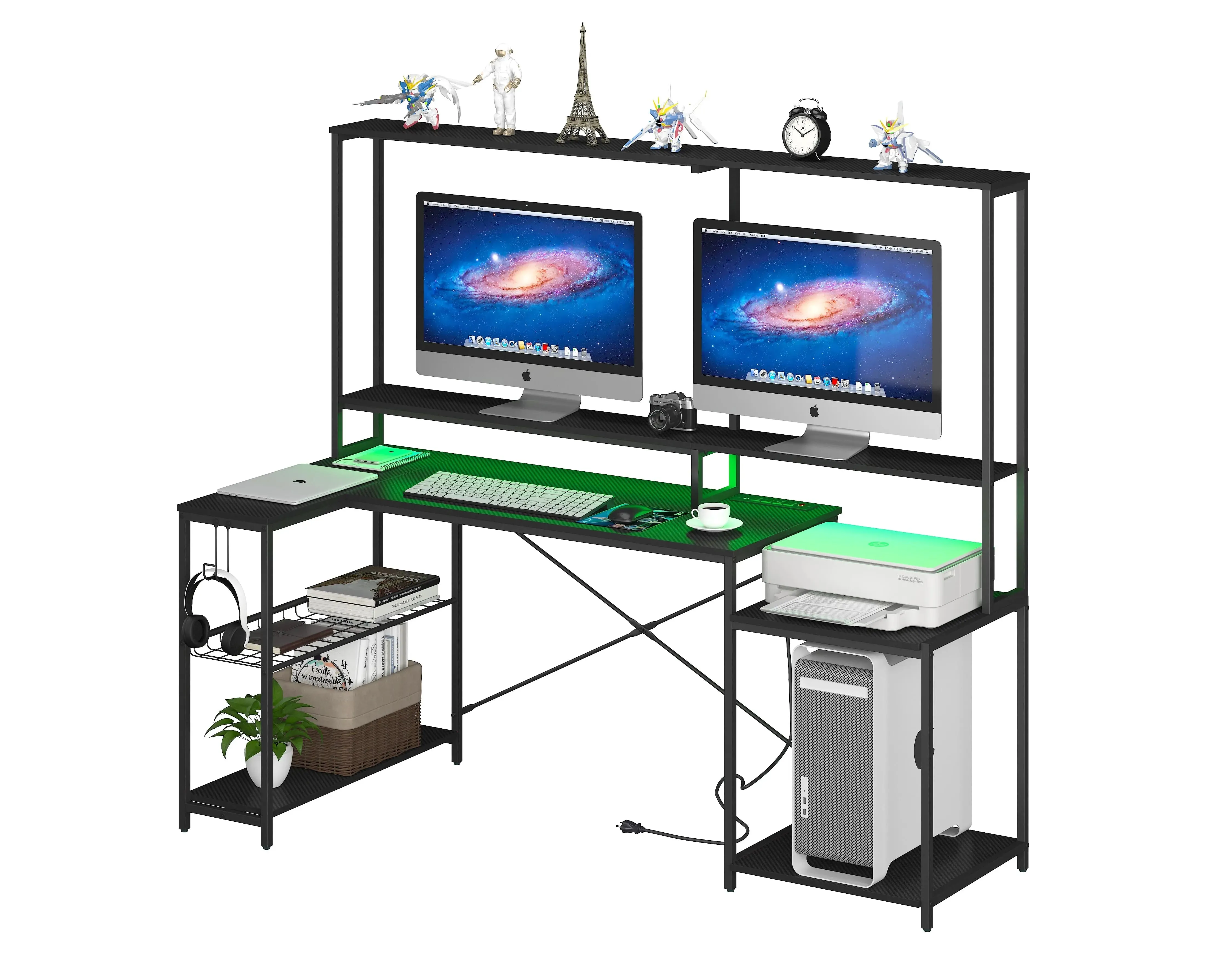 Bestier 71.5 Inch L-Shaped Computer Desk with Power Outlets