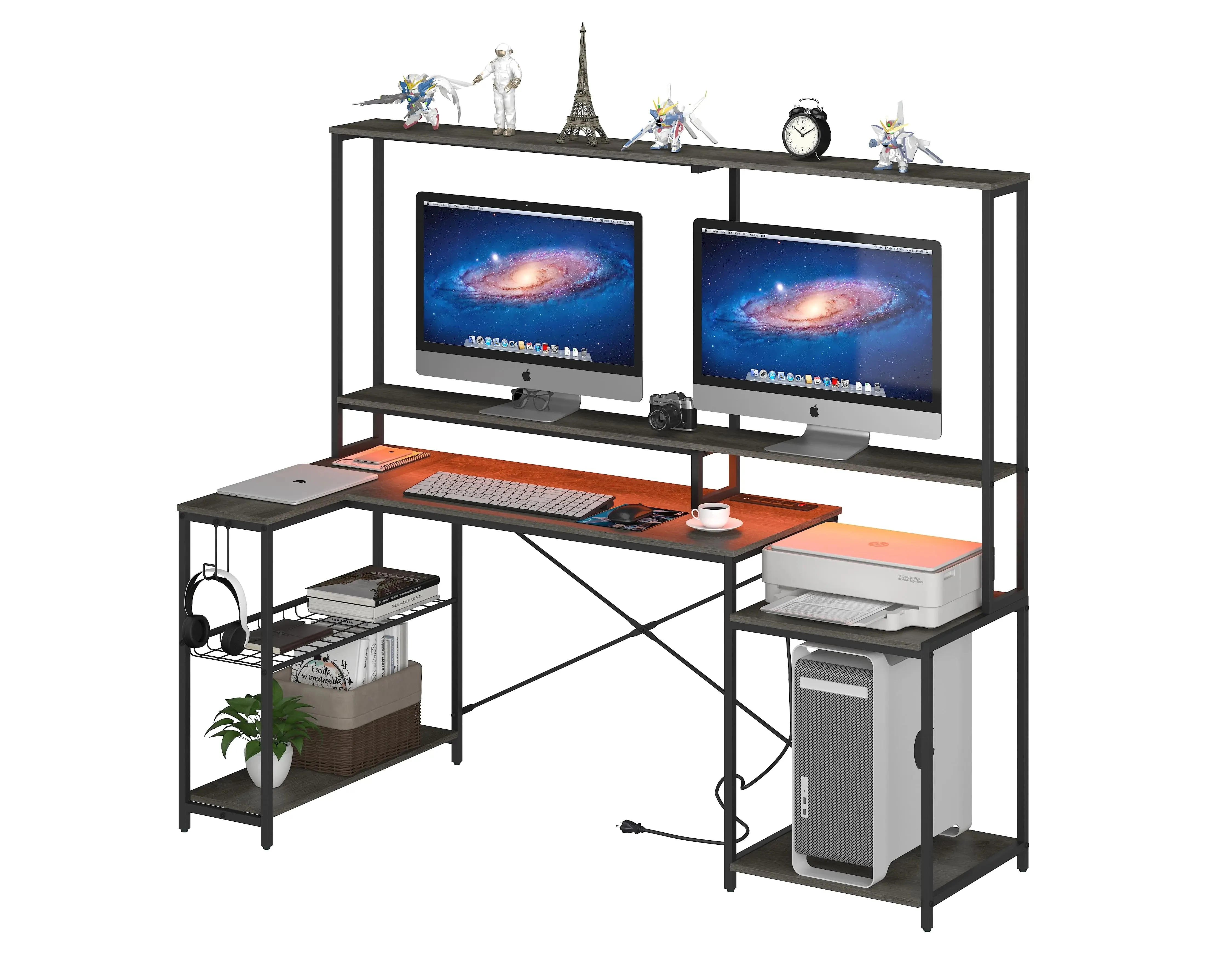 Bestier 71.5 Inch L-Shaped Computer Desk with Power Outlets