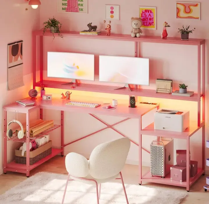 Bestier 71.5 Inch L-Shaped Computer Desk with Power Outlets