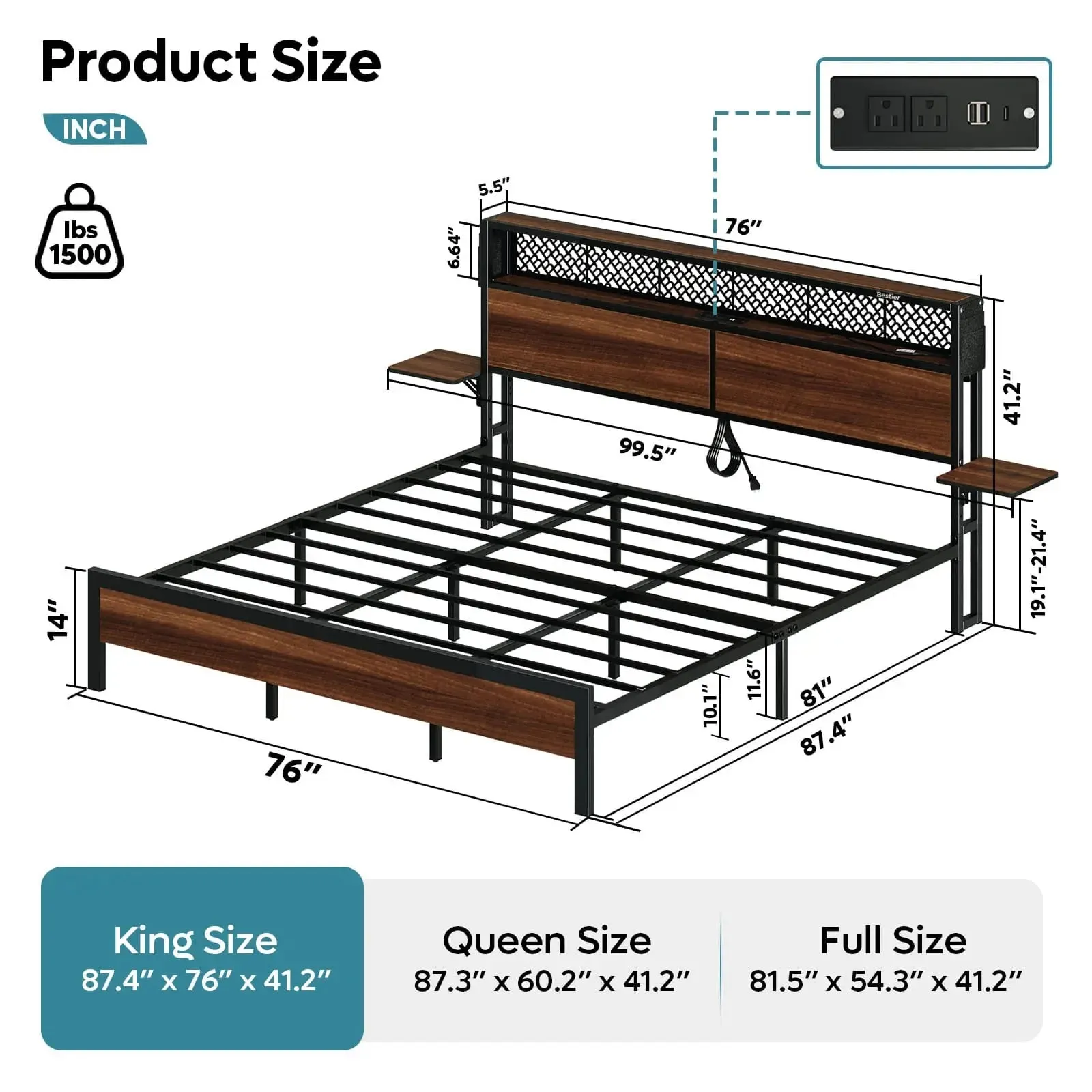 Bestier Full/Queen/King Size Bed Frame with Headboard