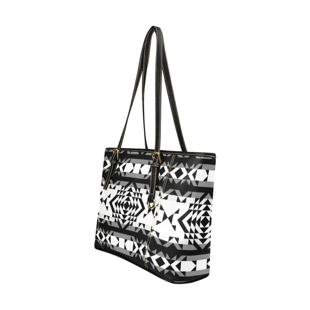 Black Rose Blizzard Leather Tote Bag/Large