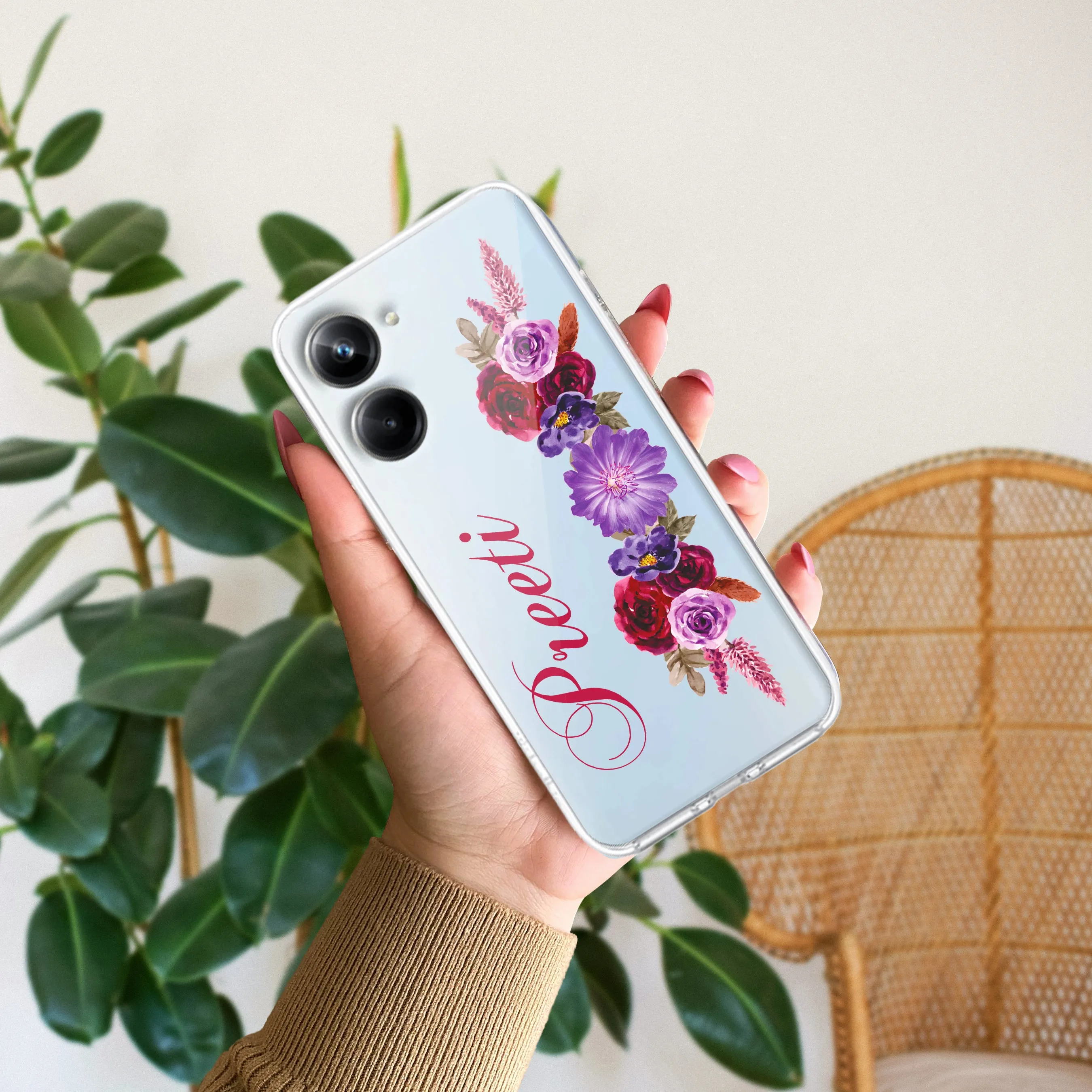 Blue Aster Floral Customize Transparent Silicon Case For Realme/Narzo