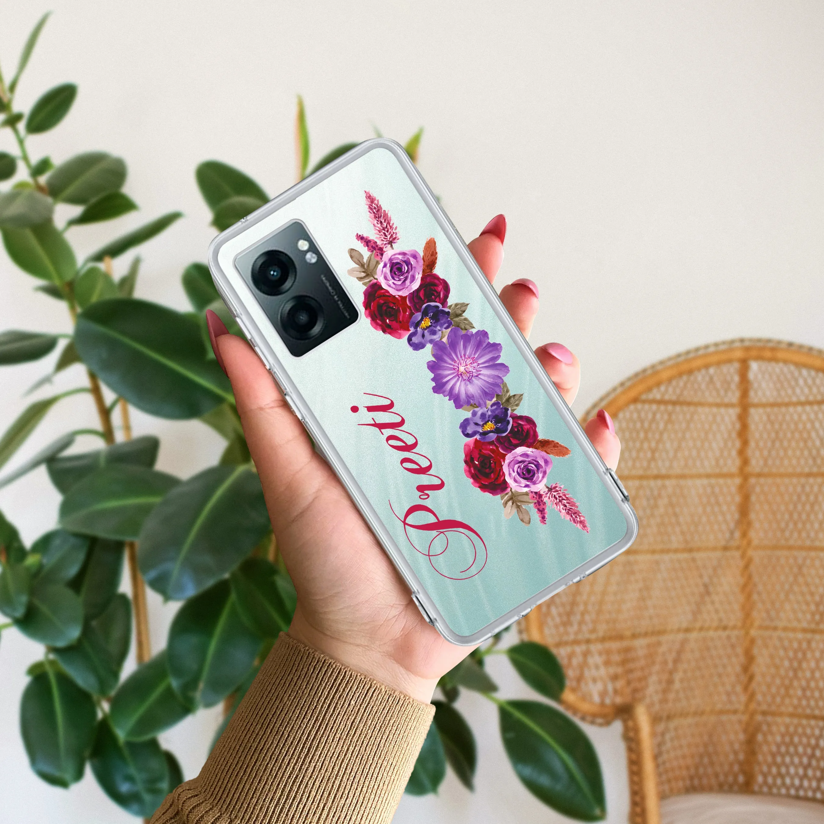 Blue Aster Floral Customize Transparent Silicon Case For Realme/Narzo