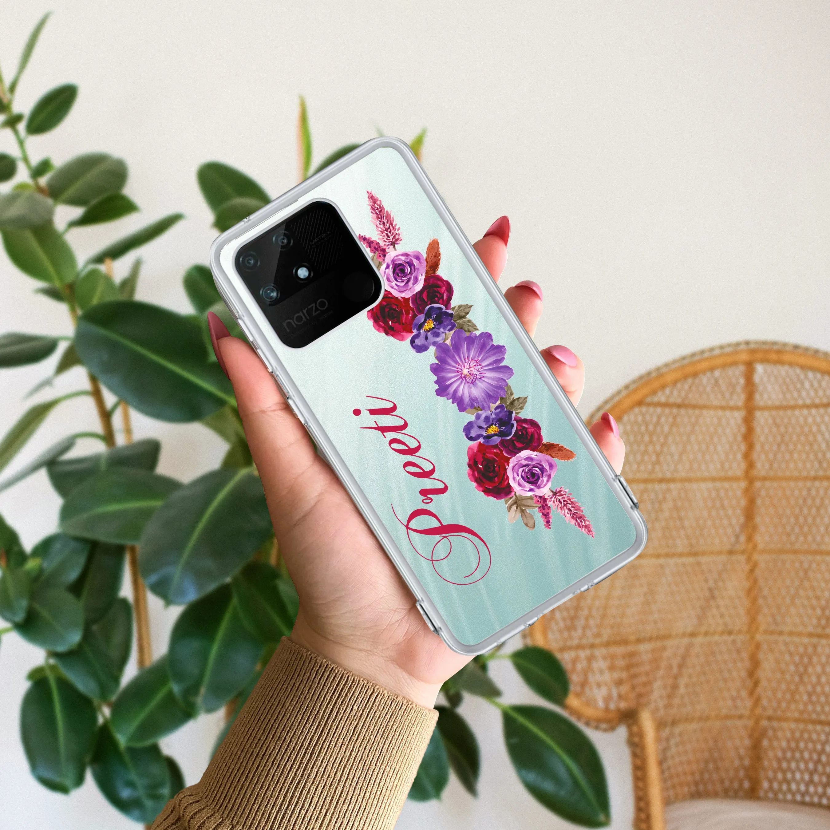 Blue Aster Floral Customize Transparent Silicon Case For Realme/Narzo