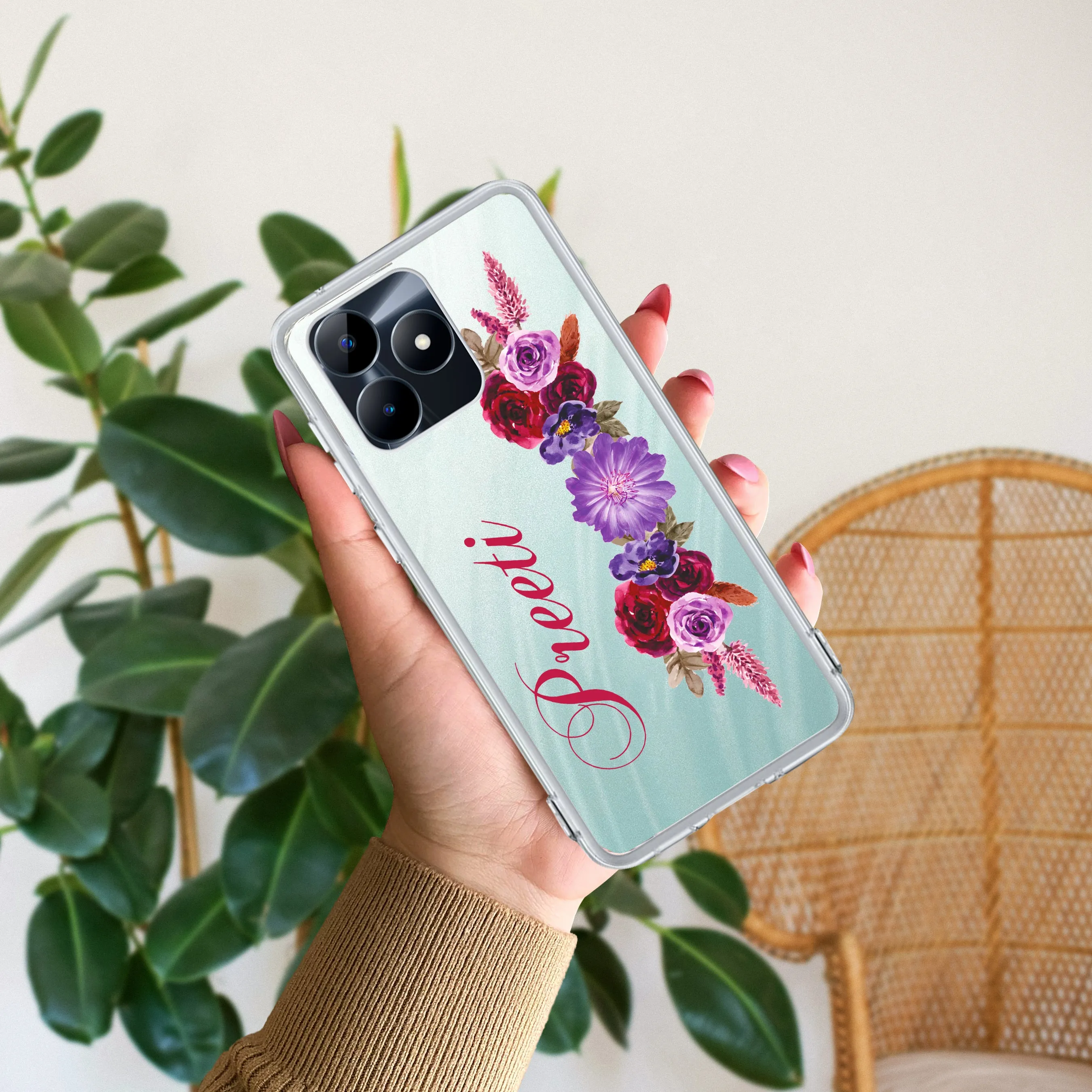 Blue Aster Floral Customize Transparent Silicon Case For Realme/Narzo