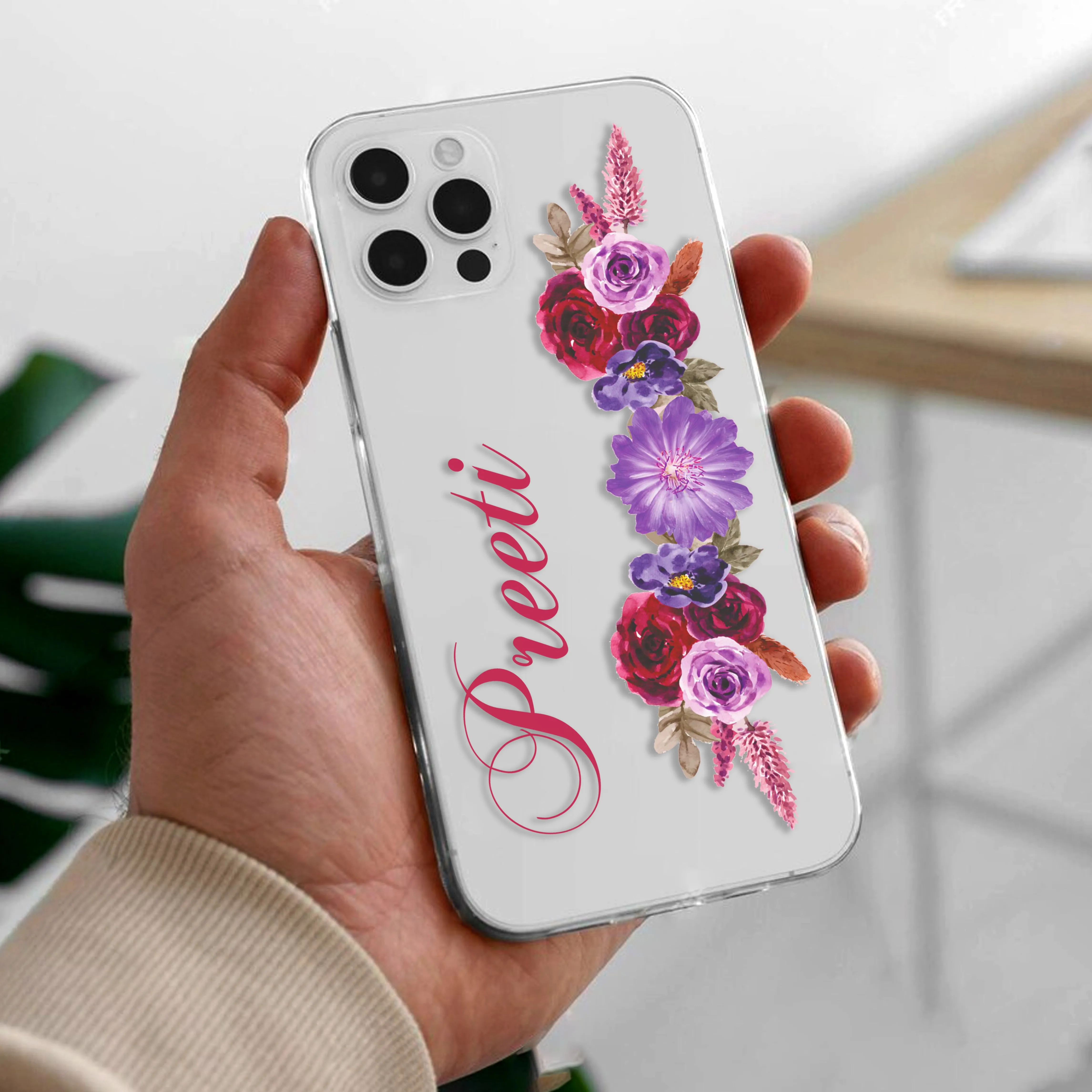 Blue Aster Floral Customize Transparent Silicon Case For Realme/Narzo