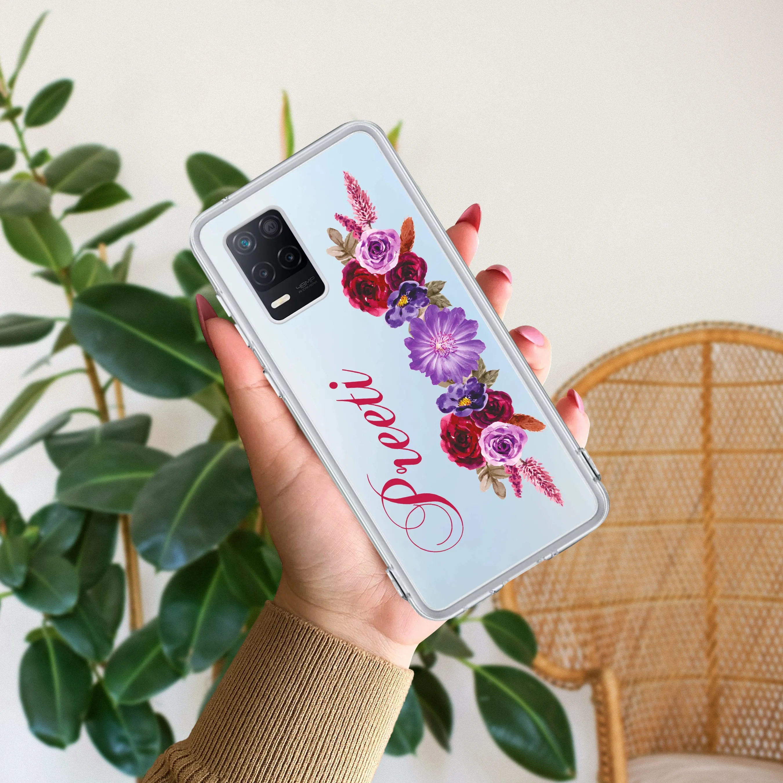 Blue Aster Floral Customize Transparent Silicon Case For Realme/Narzo