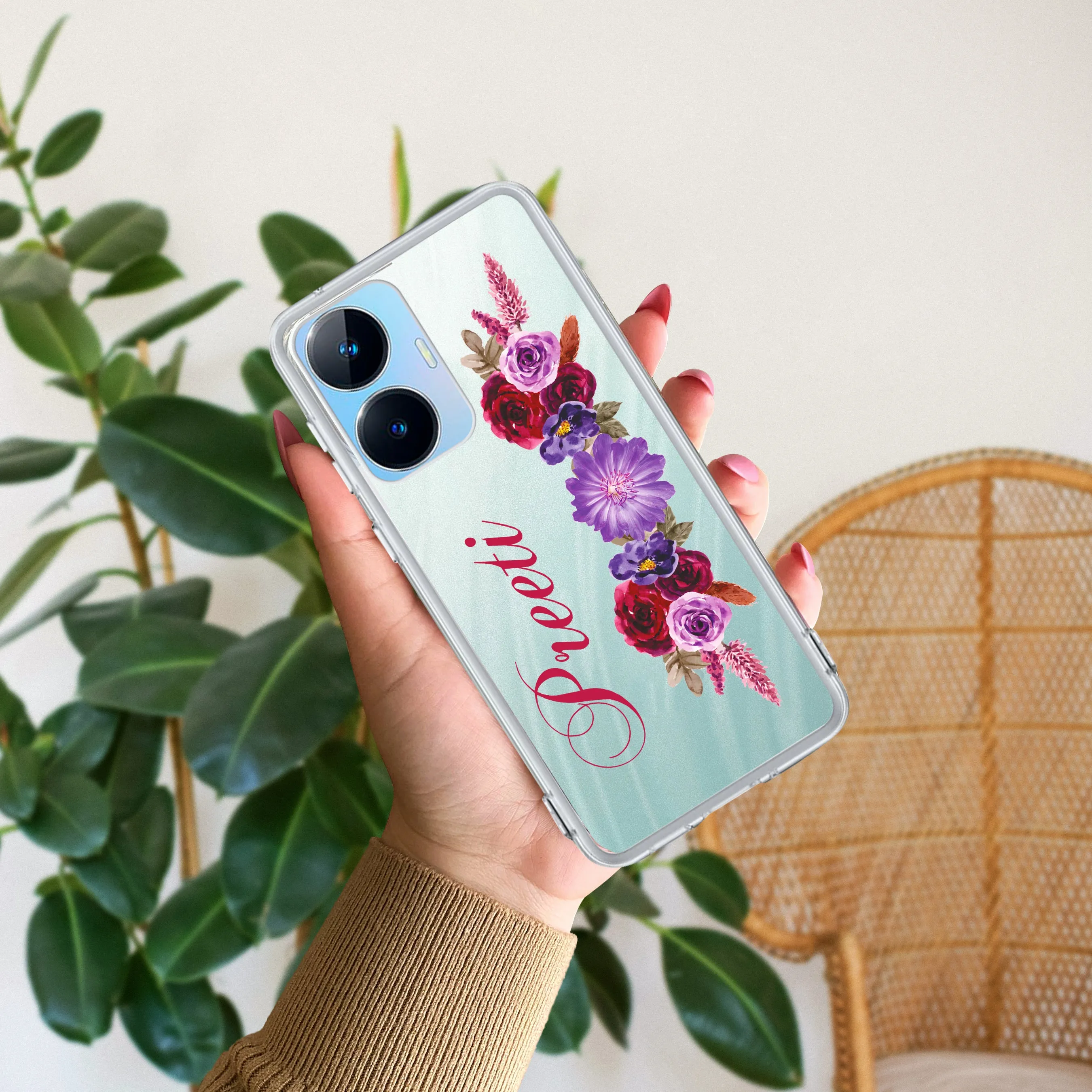 Blue Aster Floral Customize Transparent Silicon Case For Realme/Narzo