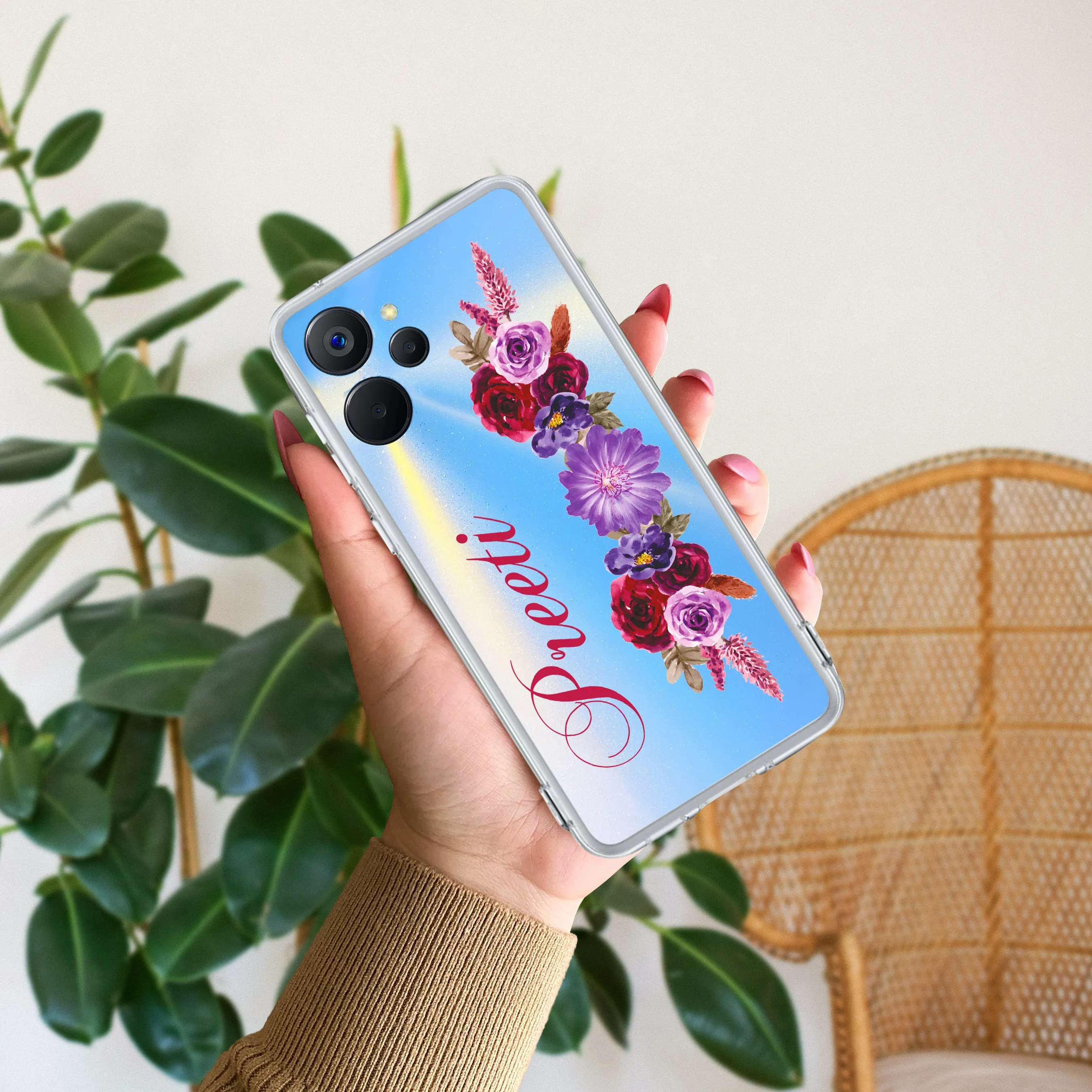 Blue Aster Floral Customize Transparent Silicon Case For Realme/Narzo