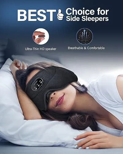 Bluetooth Sleep Headphones White Noise Sleep Mask | 3D Eye Mask for Sleeping | Relaxing Soothing Sounds | 16hrs Playingtime | Light Blocking Eye Mask | Auto - Off Timer | Best for Sleeper(Light Blue)