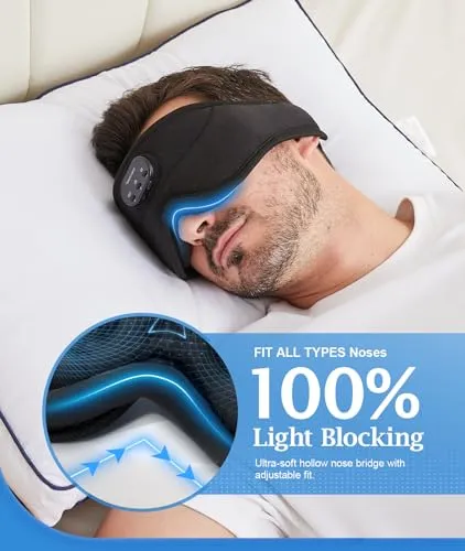 Bluetooth Sleep Headphones White Noise Sleep Mask | 3D Eye Mask for Sleeping | Relaxing Soothing Sounds | 16hrs Playingtime | Light Blocking Eye Mask | Auto - Off Timer | Best for Sleeper(Light Blue)