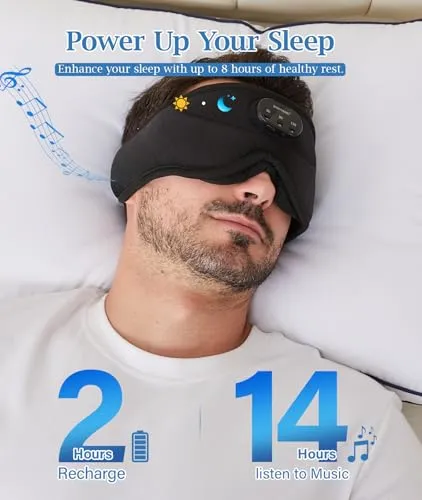 Bluetooth Sleep Headphones White Noise Sleep Mask | 3D Eye Mask for Sleeping | Relaxing Soothing Sounds | 16hrs Playingtime | Light Blocking Eye Mask | Auto - Off Timer | Best for Sleeper(Light Blue)