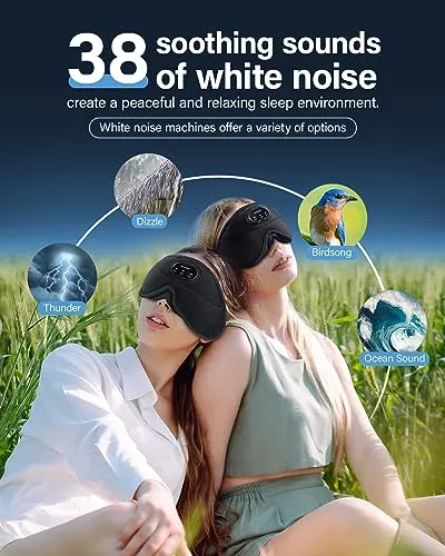 Bluetooth Sleep Headphones White Noise Sleep Mask | 3D Eye Mask for Sleeping | Relaxing Soothing Sounds | 16hrs Playingtime | Light Blocking Eye Mask | Auto - Off Timer | Best for Sleeper(Light Blue)